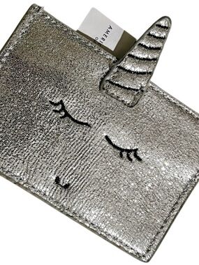 American Eagle Outfitters Unicorn Metallic Silver Card Wallet